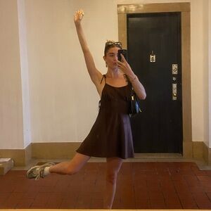 Courtyard LA Brown Silk Tie Mini Dress